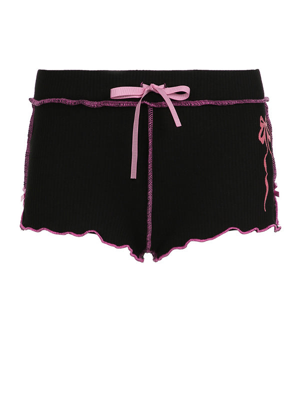 Contrast Stitching Bow Drawstring Shorts