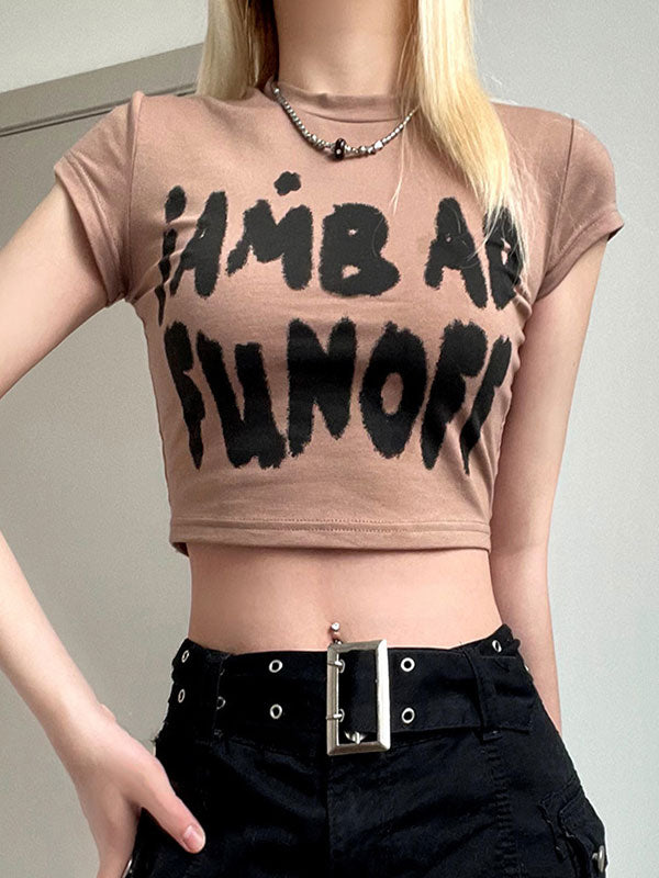 Letter Print Color Block Crop Top