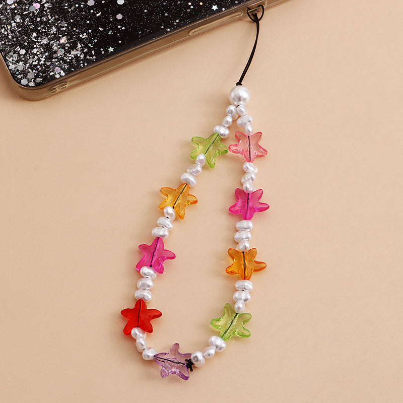 Colorful Beaded Starfish Faux Pearl Phone Chain