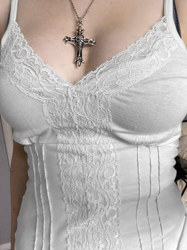 Spaghetti Strap Decorative Lace Camis