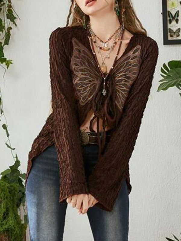 Textured Retro Lace Casual Butterfly Cardigan