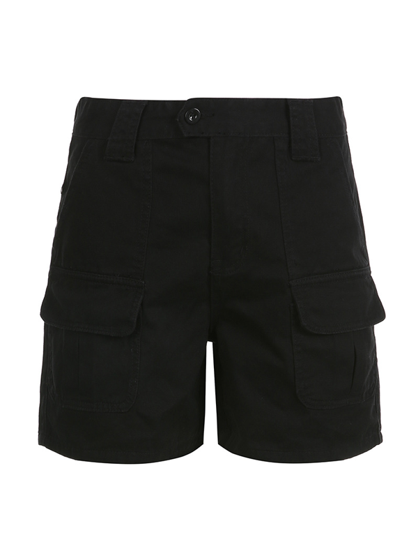 Solid Multi-Pocket Cargo Shorts