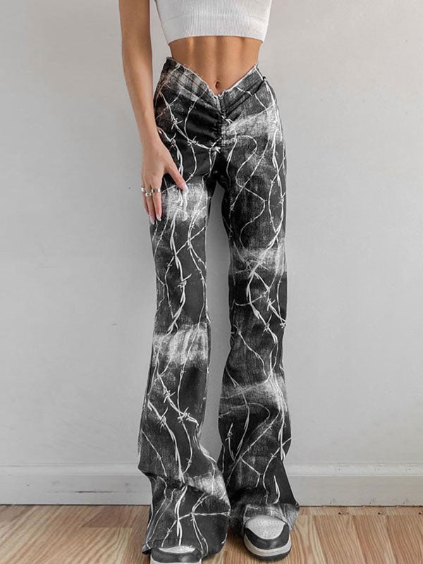 Design V-Waist Stripes Print Pants