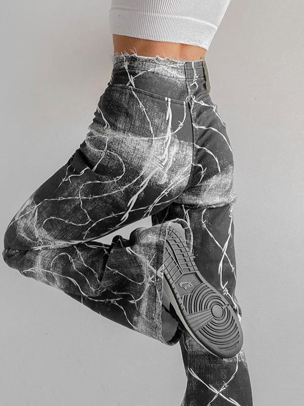 Design V-Waist Stripes Print Pants