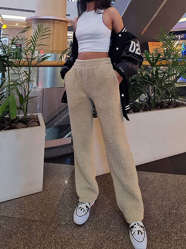 Street Plain Flared Elastic Waist Pants