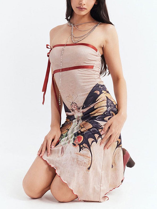 Butterfly Print Asymmetric Hem Dress