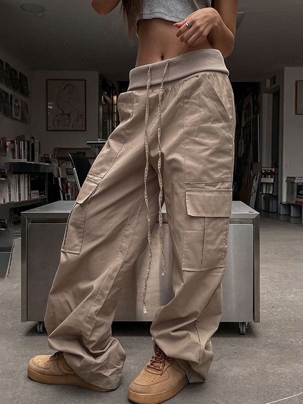 Solid High Waist Drawstring Pants