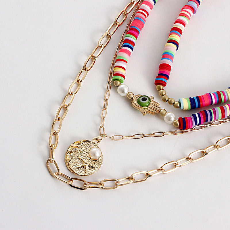 Bohemian Multi Layered Polychrome Necklace