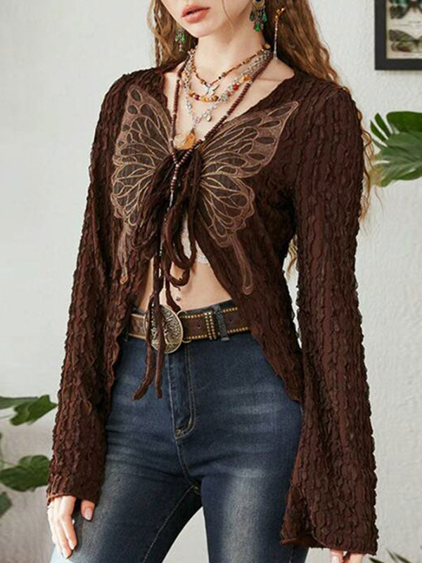 Textured Retro Lace Casual Butterfly Cardigan