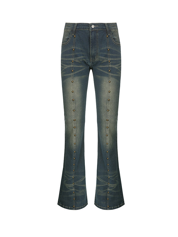 Y2K Zipper Rivet Gradient Flared Jeans