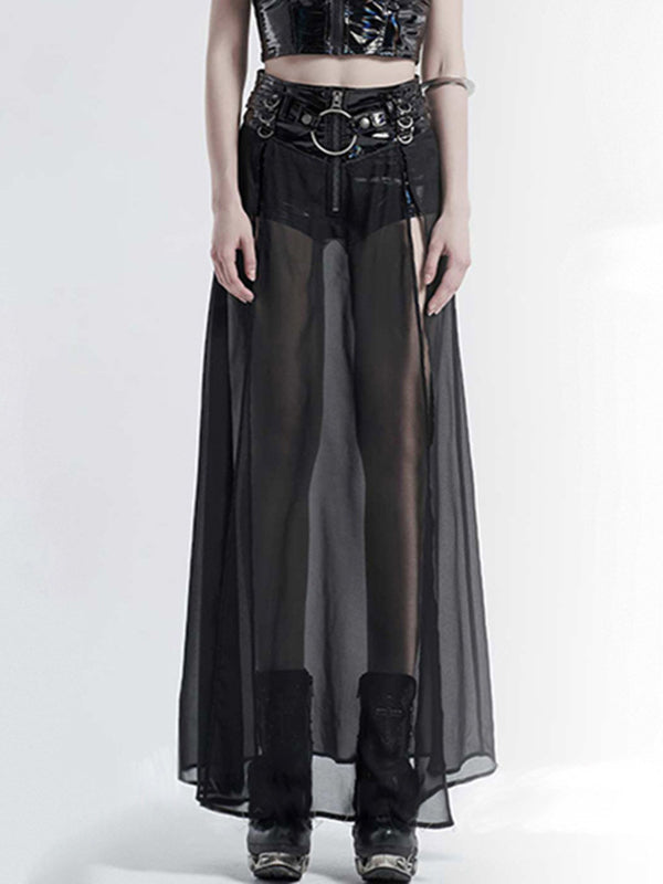 Patchwork See Through High Slit Skirt