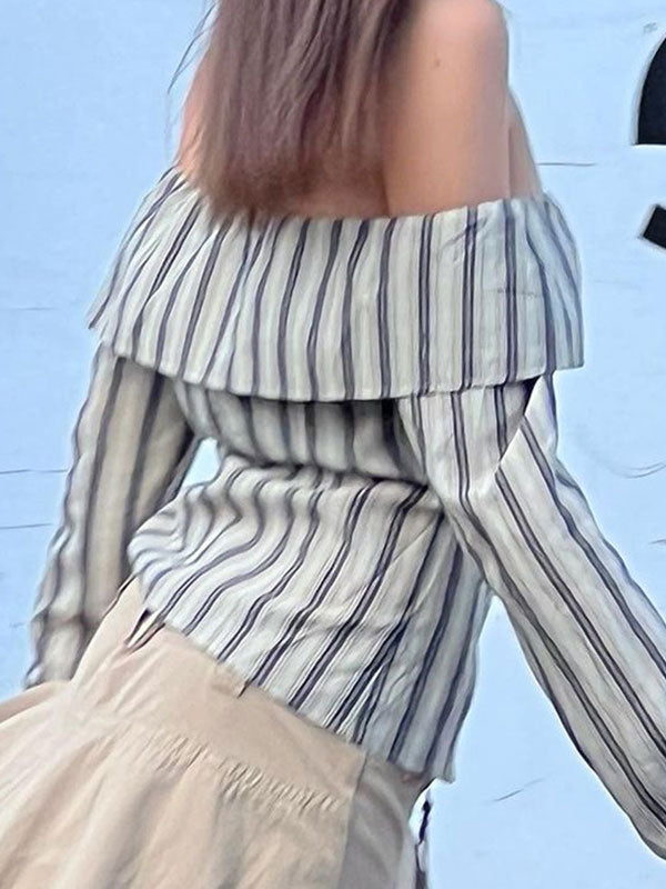 Vertical Striped Off Shoulder Shirt