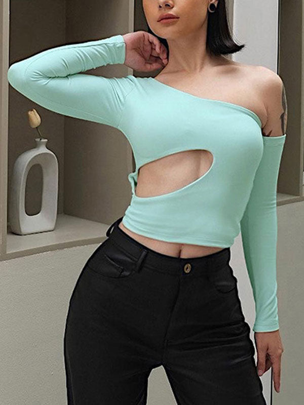 One Shoulder Exposed Navel T-Shirt