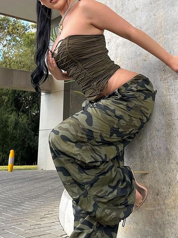 Lace Up Camouflage Two Piece Set(Pre-Sale)