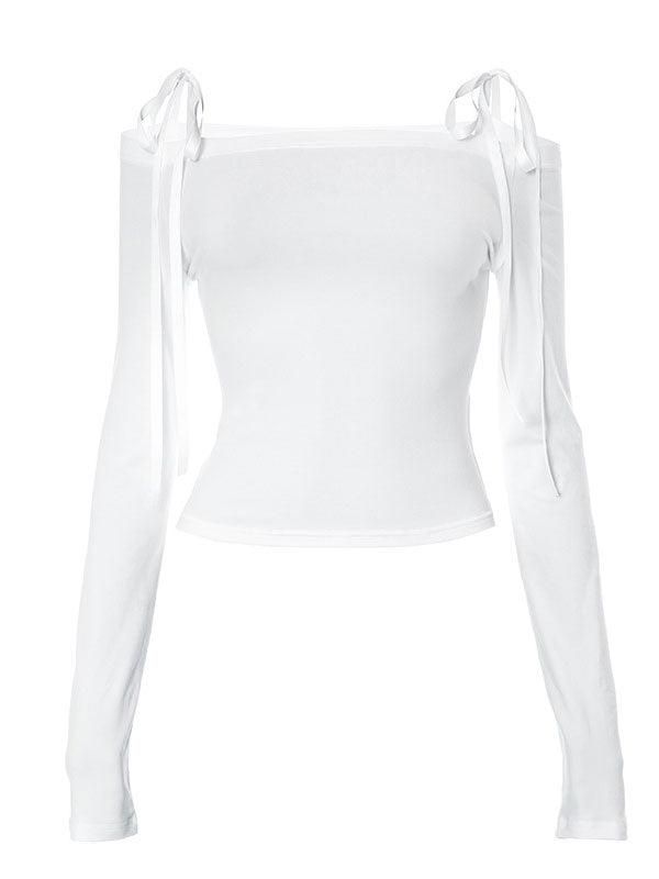 Balletcore Plain Off Shoulder Bow T-Shirt