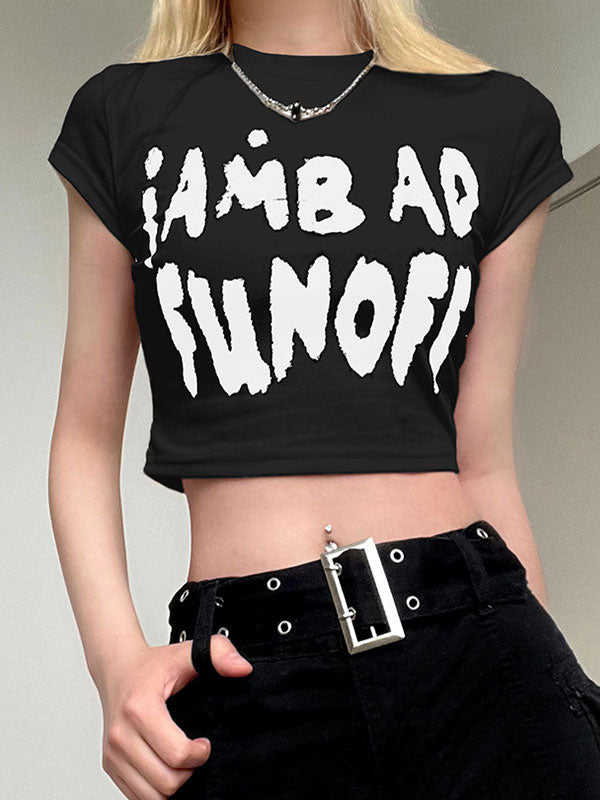 Letter Print Color Block Crop Top