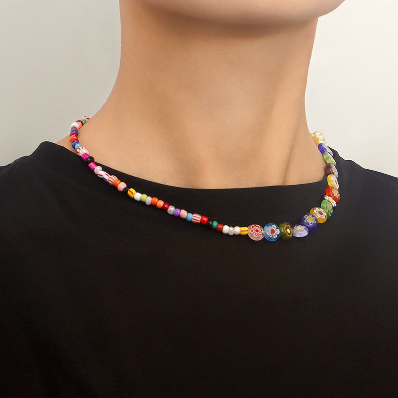 Glass Rainbow Flower Beaaded Necklace