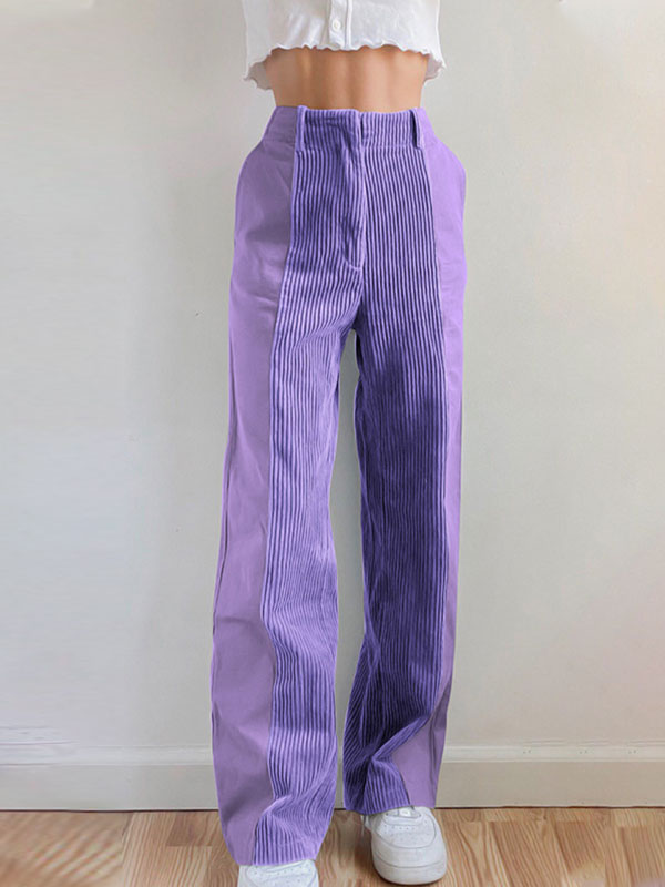 Corduroy Patchwork High Waist Casual Pants