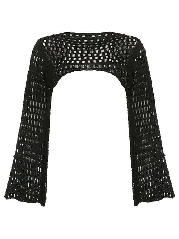 Stylish Long Sleeve Crochet Bolero Knit Top-Ykiiy