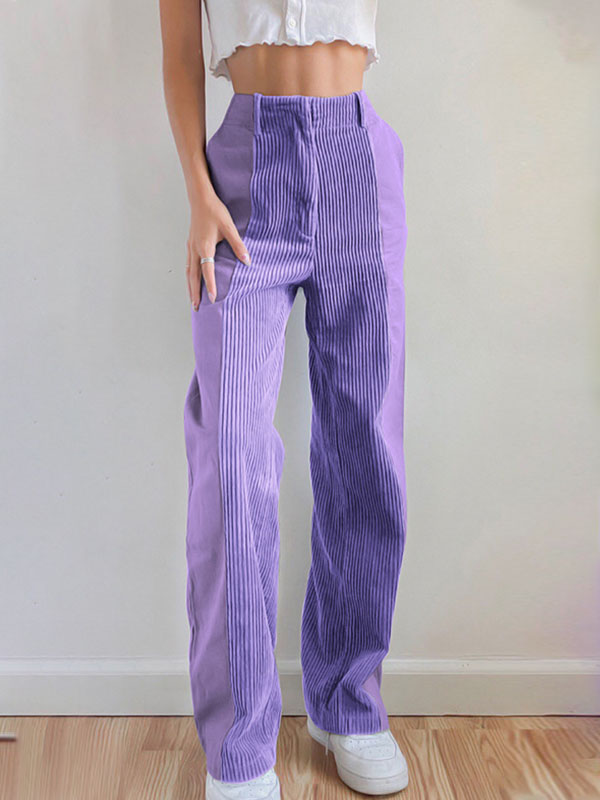 Corduroy Patchwork High Waist Casual Pants