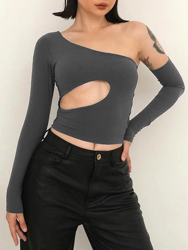 One Shoulder Exposed Navel T-Shirt