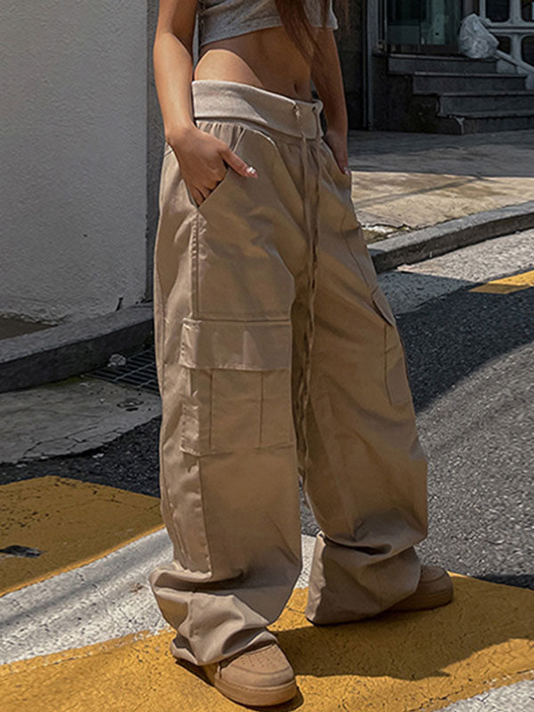 Solid High Waist Drawstring Pants