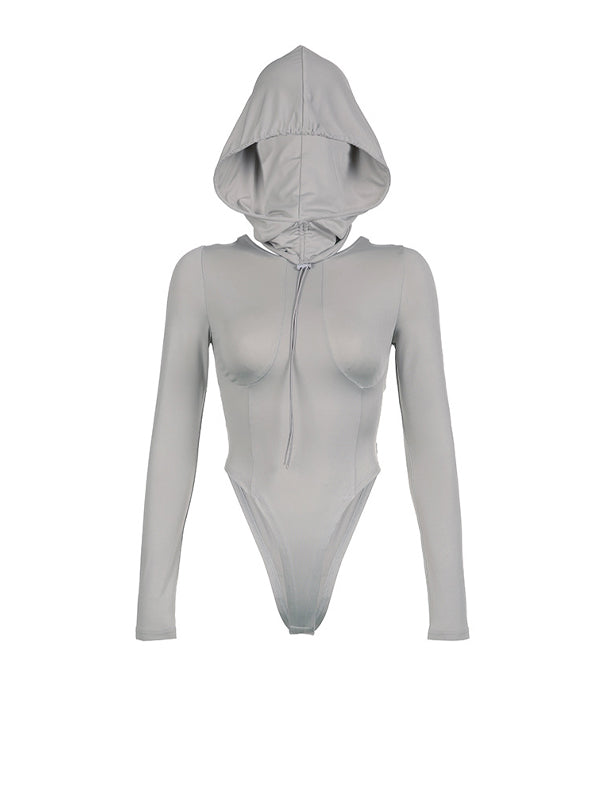 Hooded Plain Patchwork Bodysuit