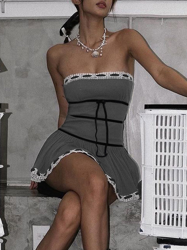 Solid Strapless Bow Mini Dress(Pre-Sale)