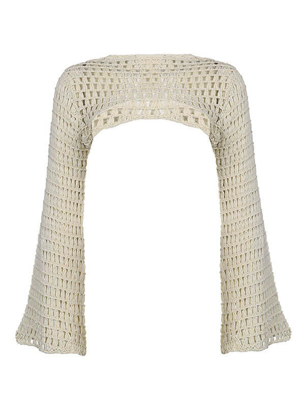 Stylish Long Sleeve Crochet Bolero Knit Top-Ykiiy