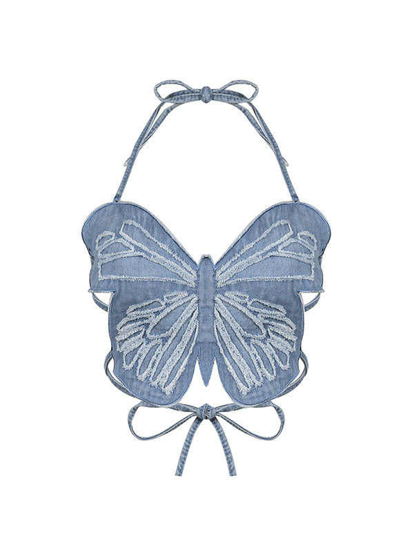 Halter Butterfly Frayed Raw Trims Camis