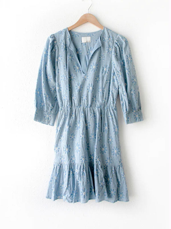 Daisy Embroidered Popover Chambray Mini Dress