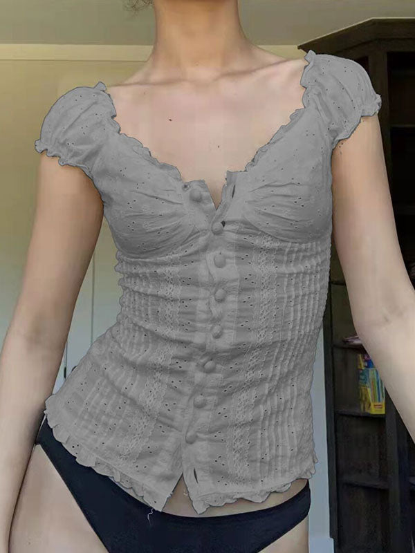 Single Breasted V Neck Blouse