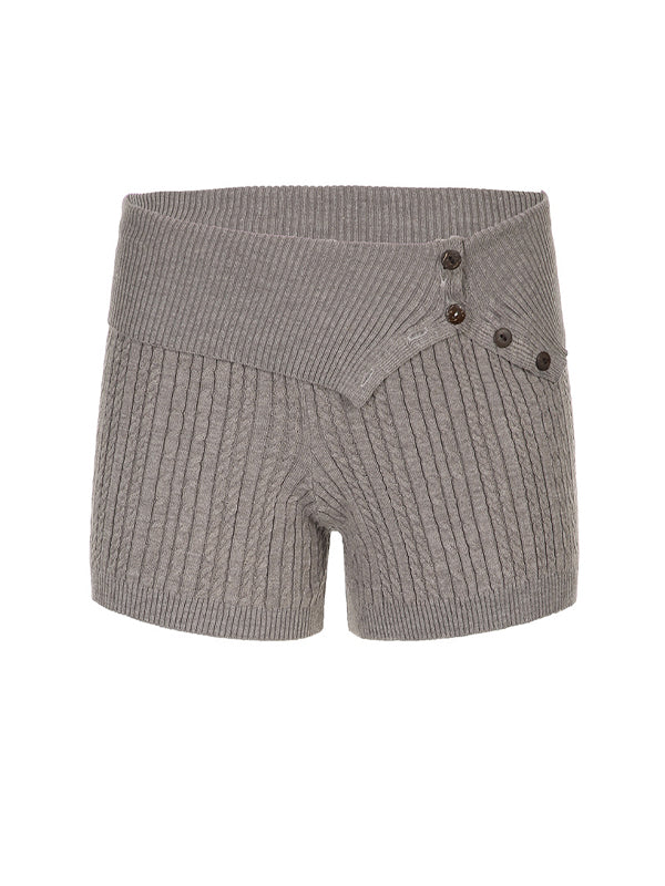 Plain Decorative Buttons Shorts