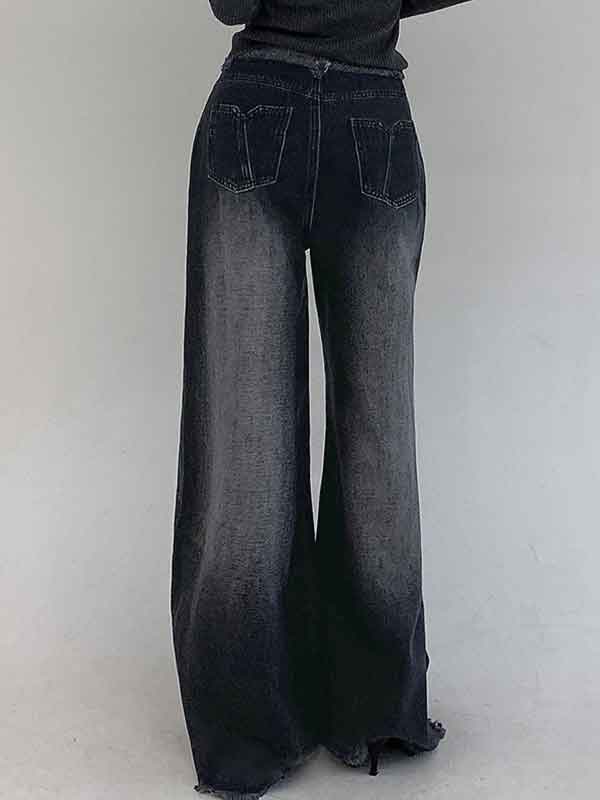 Frayed Trim Wash Gradient Jeans