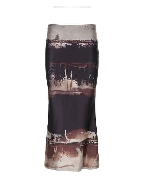 Vintage Printed Elastic Waist Bodycon Skirt