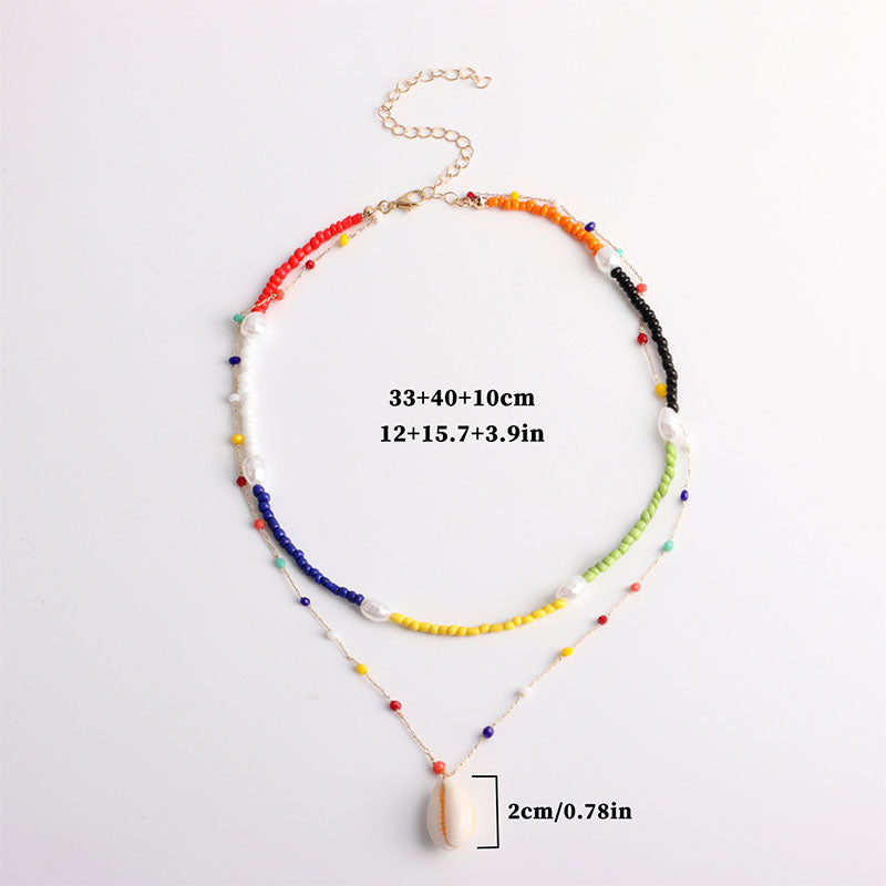 Simple Color Beads Shell Pendant Multilayer Necklace