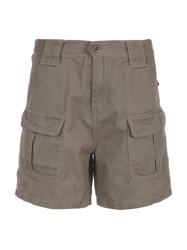 Solid Multi-Pocket Cargo Shorts