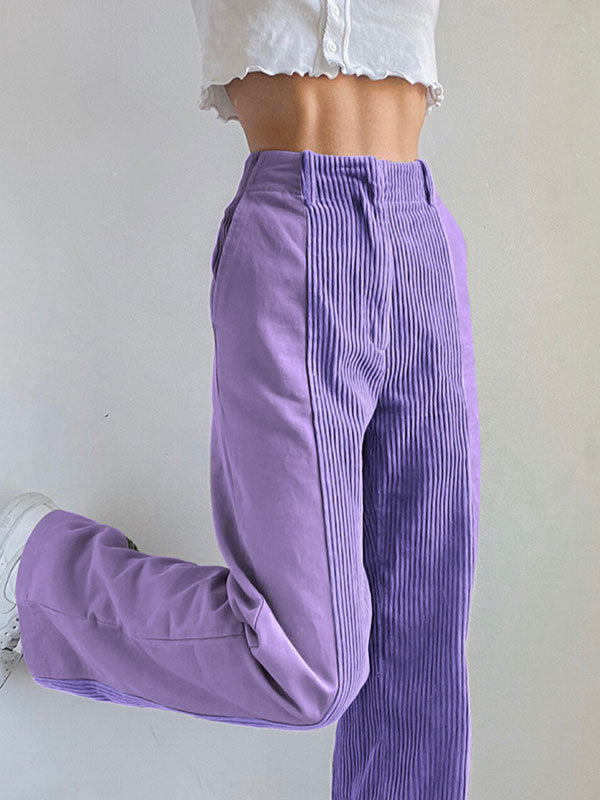 Corduroy Patchwork High Waist Casual Pants