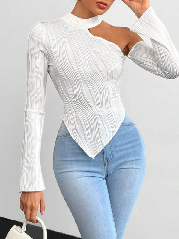 Asymmetric Neck Bell Sleeve T-Shirt