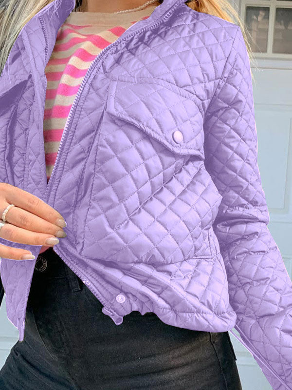 Solid Lapel Zipper Drawstring Jacket