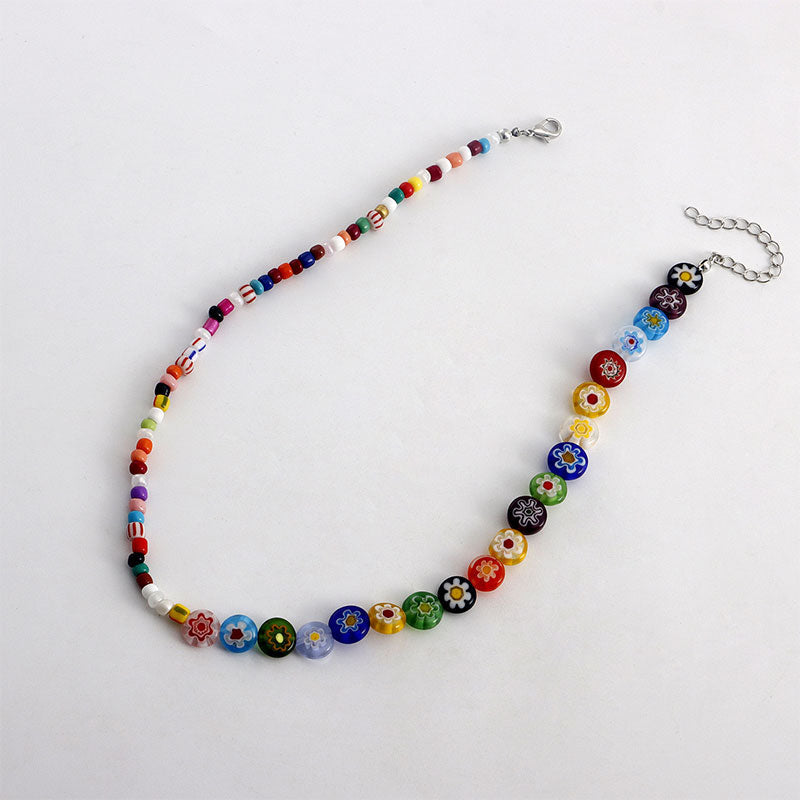 Glass Rainbow Flower Beaaded Necklace