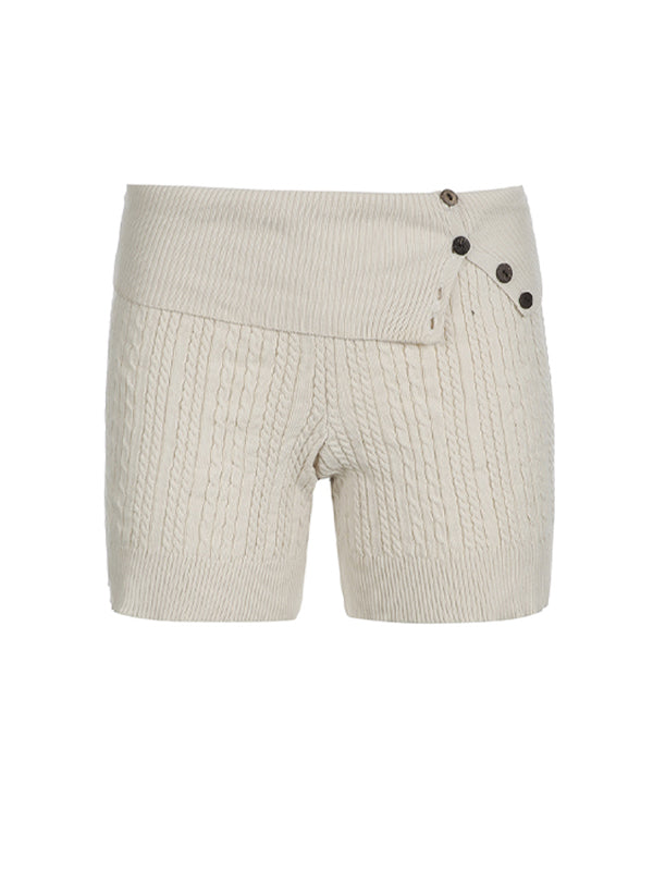 Plain Decorative Buttons Shorts