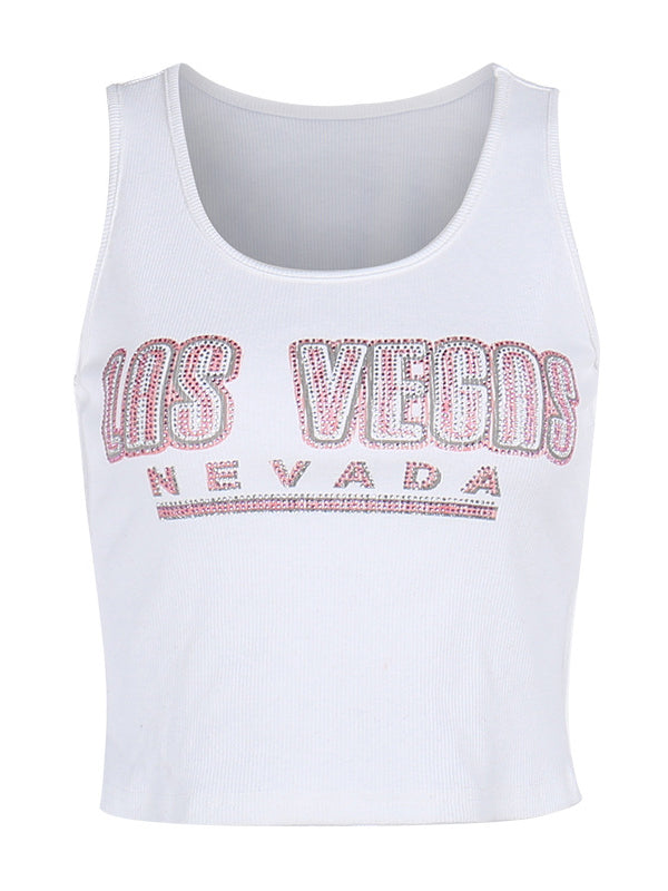 Spaghetti Strap Diamante Letters Camis