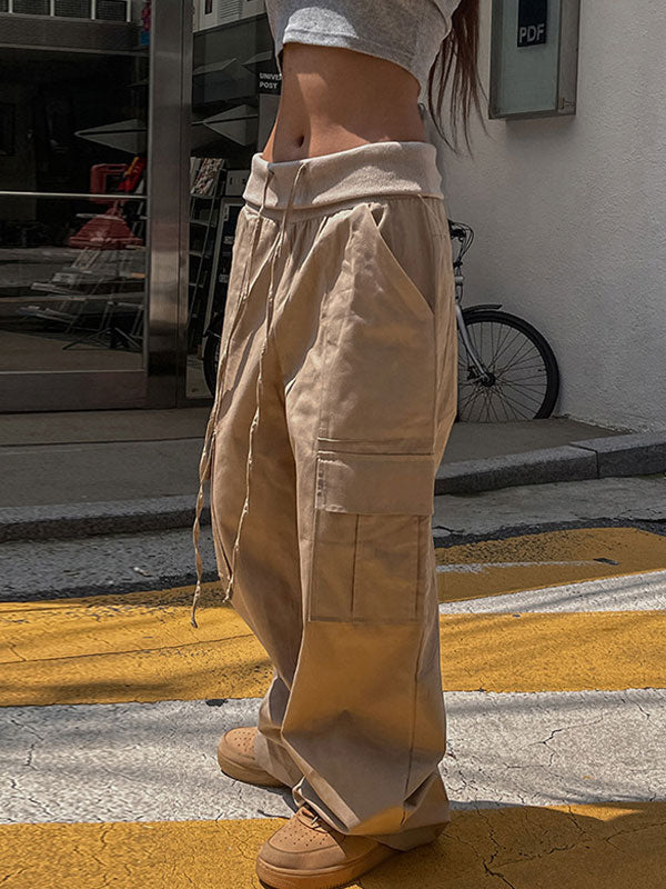 Solid High Waist Drawstring Pants