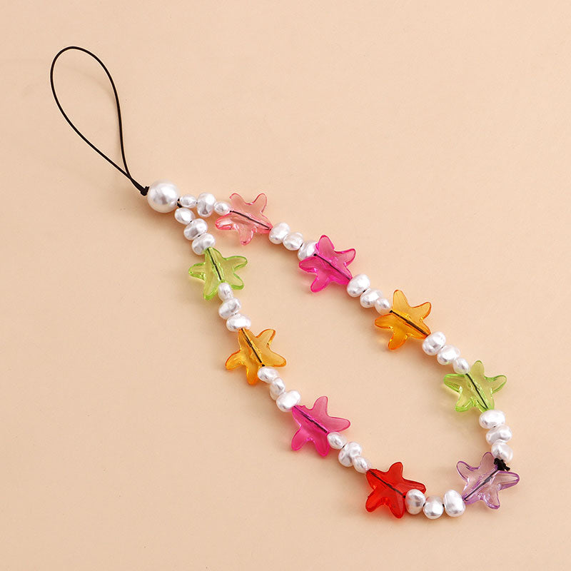 Colorful Beaded Starfish Faux Pearl Phone Chain