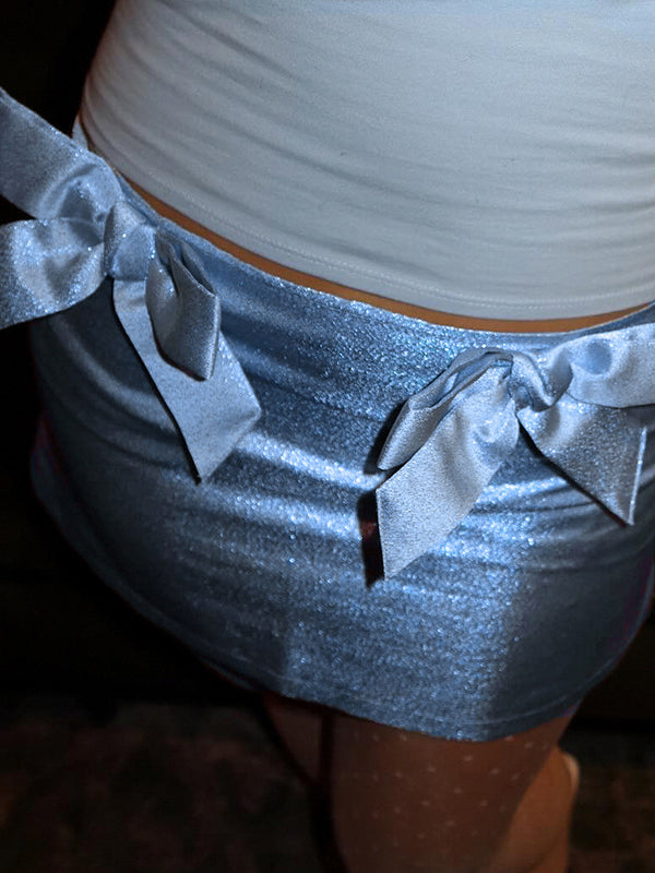 Vintage Plain Zipper Bow Skirt