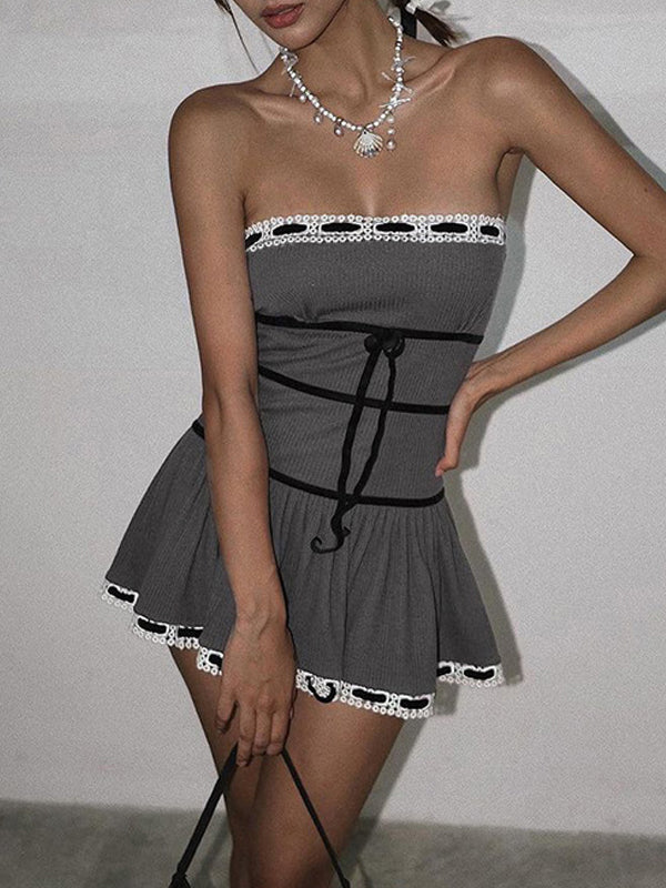 Solid Strapless Bow Mini Dress(Pre-Sale)