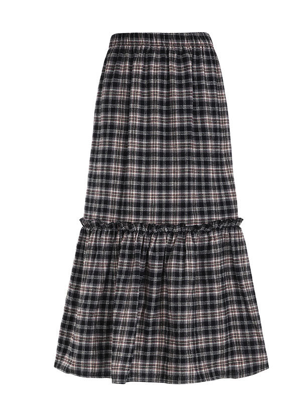 Gingham Elastic Waist Maxi Skirt