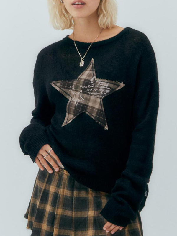 Round Neck Star Patchwork Sweatshirt