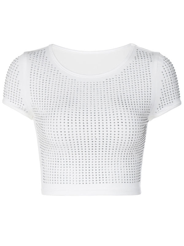 Round Neck Hilum Diamante Glitter T-Shirt